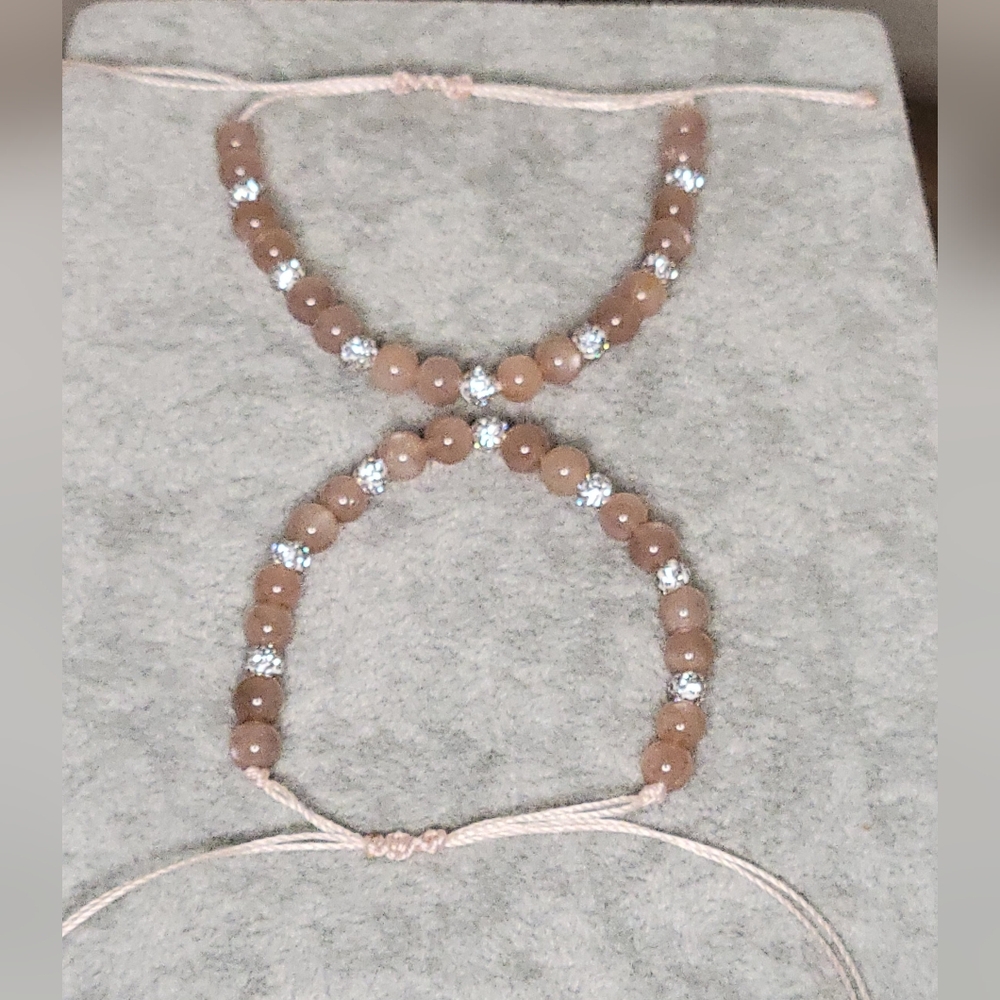 Sunstone and Silver Beaded Bracelet